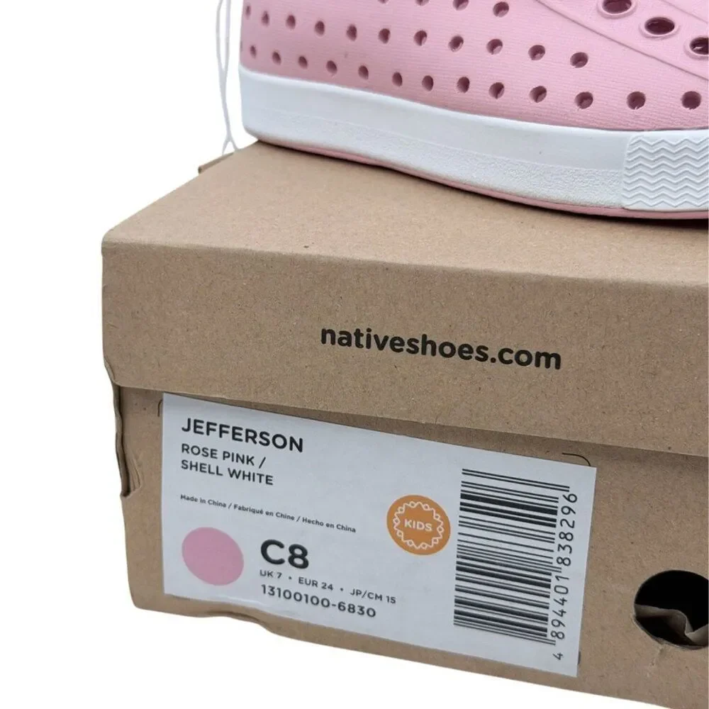 Native Jefferson Toddler Kids Slip-On Water Shoes Rose Pink C8 Lightweight
